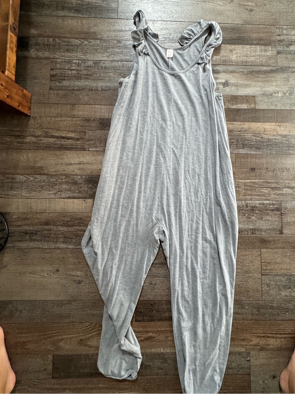 Smash + Tess Light Gray Ruffle-Strap Sleeveless Jumpsuit
